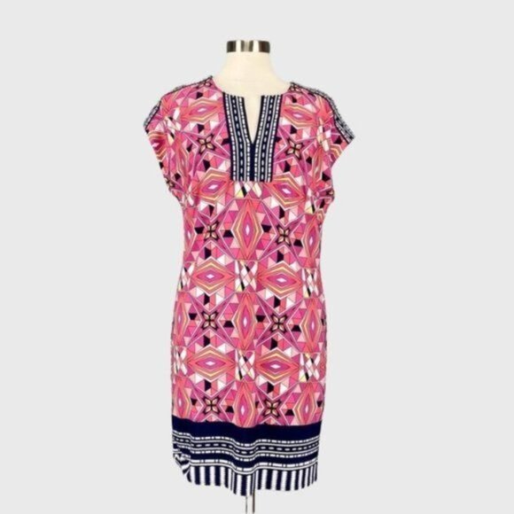 Laundry Shelli Segal Womens Geometric Cap Sleeve Shift Dress Pink size Small - Picture 1 of 12
